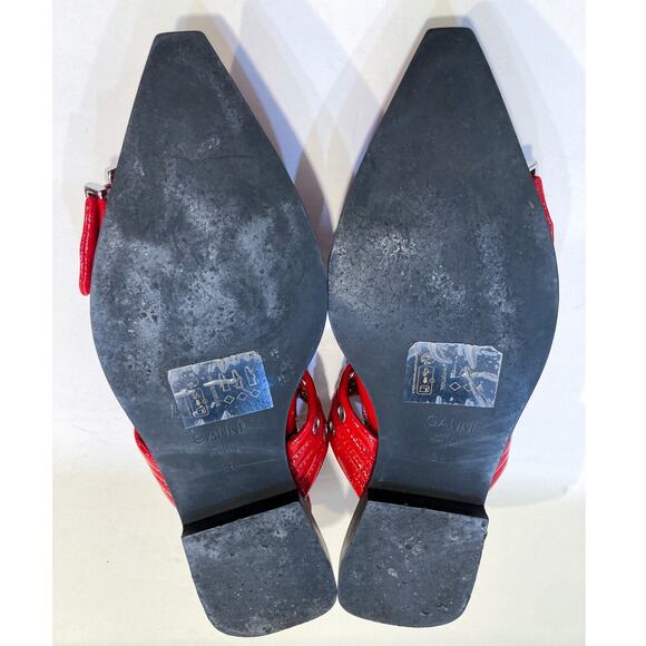 Ganni Red Buckle Ballerina Flats - Picture 7 of 10